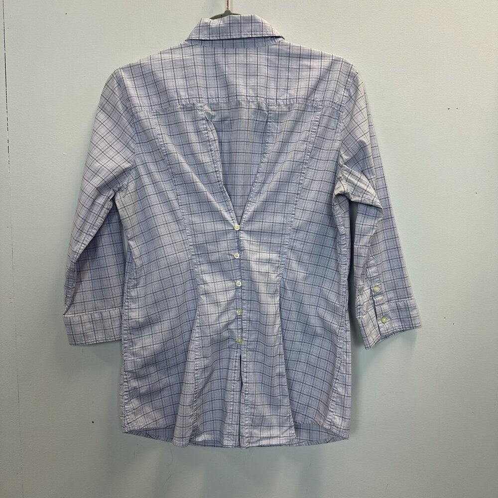 Banana Republic Lavender Plaid Button Detail Back 3/4 Sleeve‎ Button Up Shirt 10